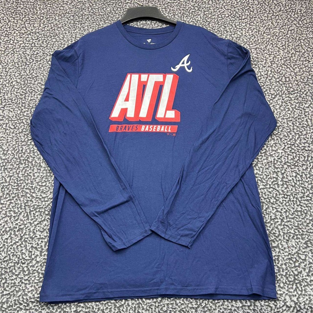 Atlanta Braves Shirt Men‎ Large Blue Fanatics Long Sleeve Crew Neck Cotton New L